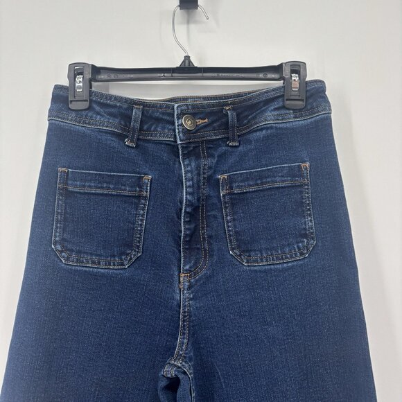 Zara High Waisted Wide Leg Denim Blue Jeans Womens Size 8 Pockets - Picture 7 of 11